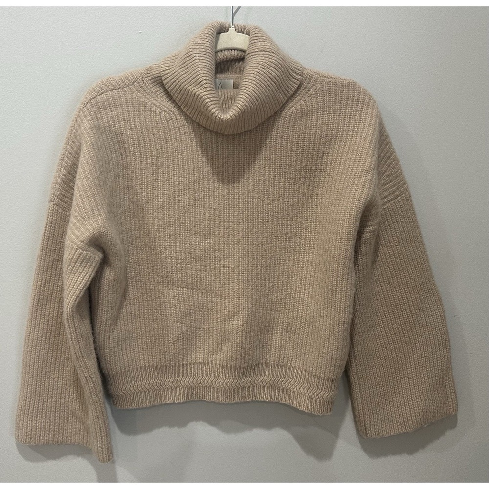 Joie 100% Cashmere Turtleneck Sweater Women's Large Beige Cropped Boxy